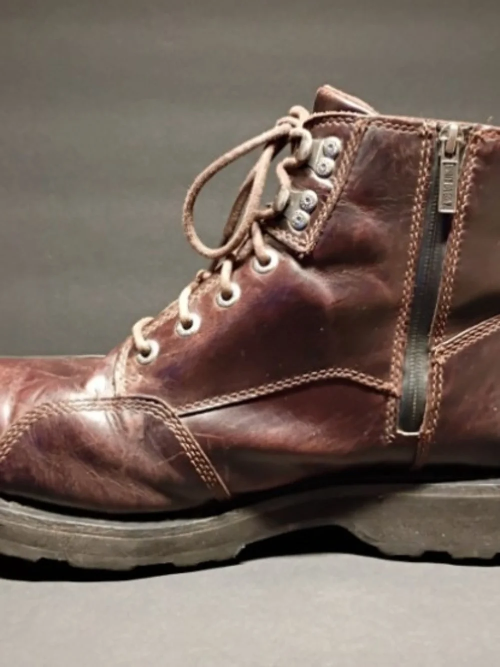 Harley-Davidson Brown Leather Lace-Up Work Boots with Side Zippers Size 13M